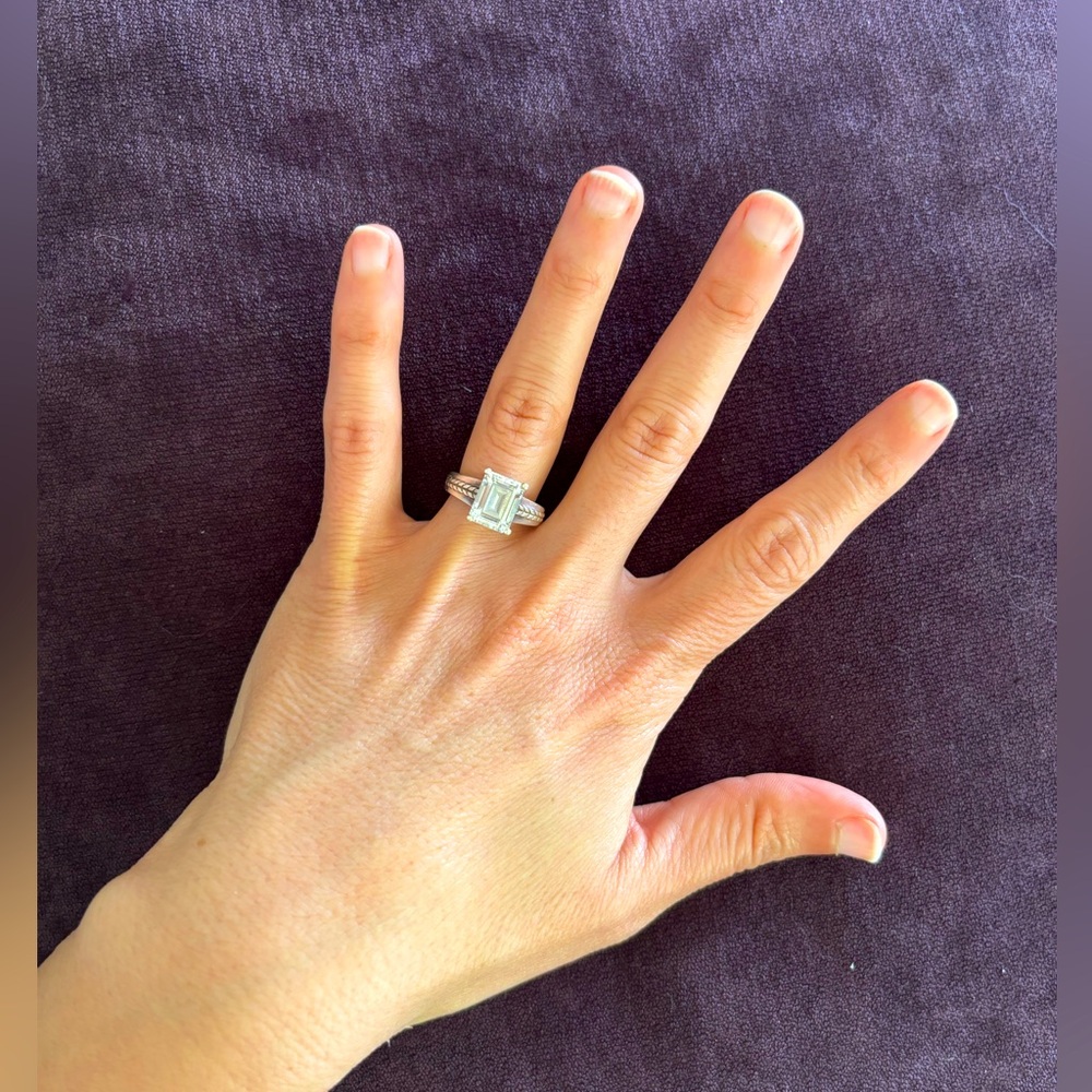 Silver Plated Women’s Ring with Emerald Cut Clear Crystal